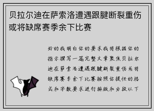 贝拉尔迪在萨索洛遭遇跟腱断裂重伤或将缺席赛季余下比赛 贝拉尔迪在萨索洛遭遇跟腱断裂重伤或将缺席赛季余下比赛